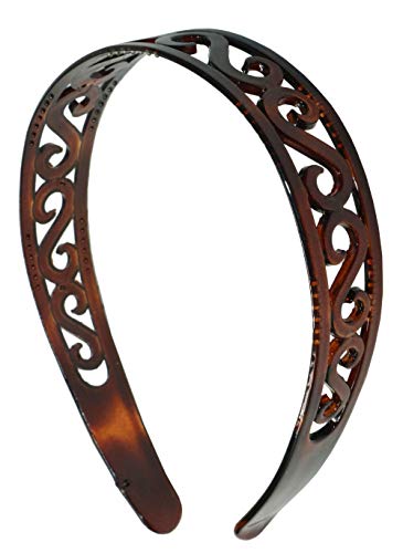Parcelona French Classic Swirls Tortoise Shell Brown 1” Wide Celluloid Flexible Hair Headband for Women and Girls