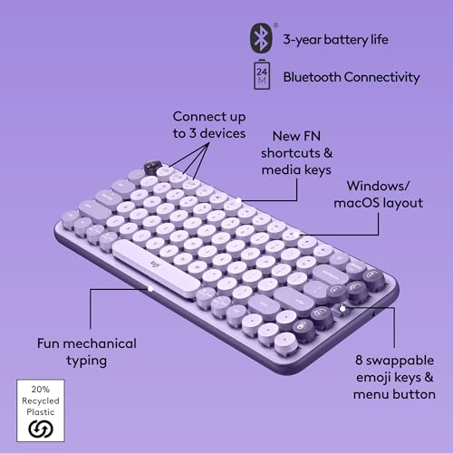 Image of Logitech POP Keys Mechanical Wireless Keyboard with Customizable Emoji Keys, Durable Compact Design, Bluetooth or USB Connectivity, Multi-Device, OS Compatible - Cosmos