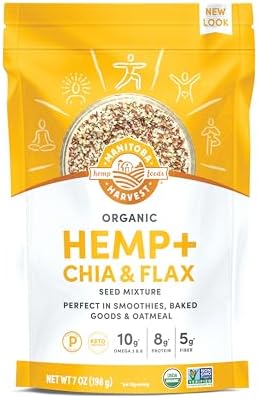 Manitoba Harvest Organic Hemp and Chia and Flax, 7 oz, 8g Plant Based Protein, 5g of Fiber per Serving, Vegan, Keto, Paleo, Omega 3 & 6, Superseed Blend for Smoothies, Baking