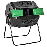 Outsunny 43 Gallon (160L) Tumbling Compost Bin Outdoor Dual Chamber 360° Rotating Composter with Sliding Doors, Solid Steel Frame and Gloves, Green