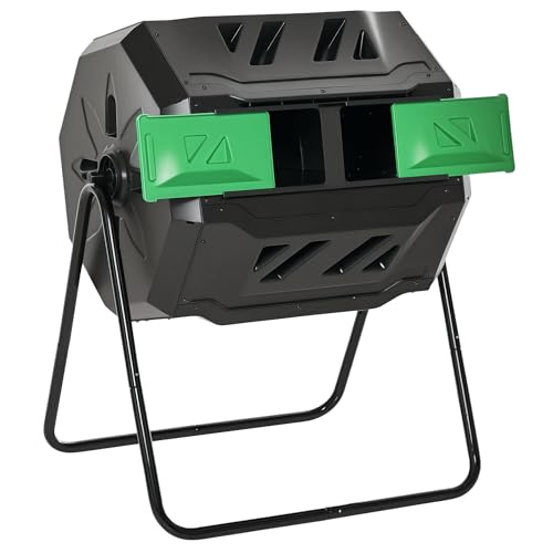 Outsunny Tumbling Compost Bin Outdoor 360° Dual Chamber Rotating Composter 43 Gallon