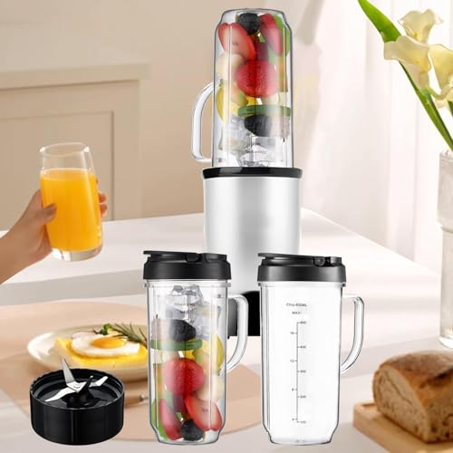 Blender Replacement Cups for Magic Bullet 250W MB1001 MBR-0701AK, Tall 22oz Cup Flip-Top Lid with Measured Markings & Cross Blade, Blender Replacement Parts, Mug with Handle for Magic Bullet 250w