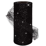 Ableme Deco Black Glitter Tulle Fabric Rolls, 6 Inch by 25 Yards (75 feet) Ribbon Spool Sparkle Sequ