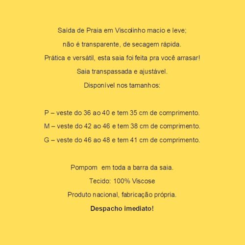 Marujá Beach Saia Pareô Em Viscose Saída de Praia Preta Com Pompom Canga de Praia (BR, Alfa, M, Regu