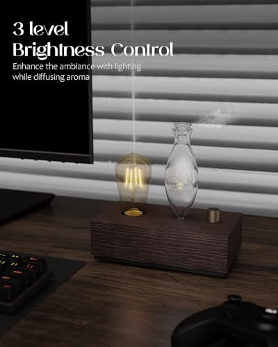 Waterless Essential Oil Diffusers with Rechargeable Battery & 9H Runtime, Aromatherapy Diffusers with Bulb, Scent Diffusers Premium Wood & Glass Nebulizer Cordless for Large Home, Hotels, Rooms — view 3