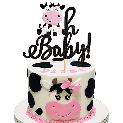 1 Pcs Cow Oh Baby Cake Topper Glitter Farm Animals Oh Baby Cow Cake Pick For Gender Reveal Theme Baby Shower Kids Boys Girls Birthday Party Cake Decorations Supplies #TOP27