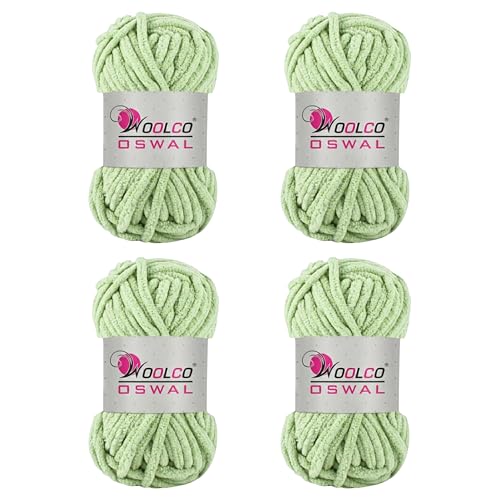 Image of Yankie Chenille Supersoft Velvet Yarn, Plushie & Blankie Yarn for Crochet, Knitting, Amigurumi & DIY Crafts (PASTLE Green, Pack of 4)