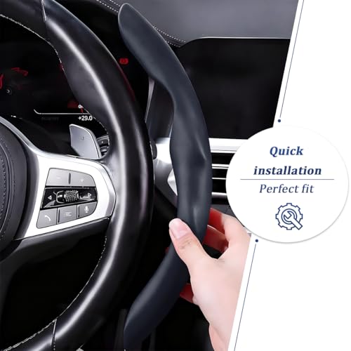 SWPHRT Car Steering Wheel Cover, 2PCS Suede Leather Split Anti-Skid Clip on Vehicle Steering Wheel Protector, Automotive Interior Protective Accessores, Universal for SUV RV Truck (Black)