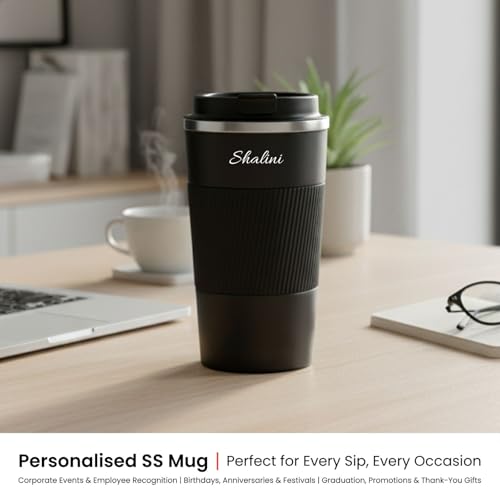 Image of Personalized Coffee Tumbler with Name, Hot and Cold Double Wall Insulated Customized Travel Mug with Lid, Coffee Mug for Men Secret Santa Corporate Gifts for Employee (510ml) (White)