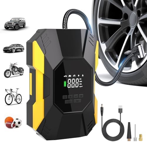 Tire Inflator Portable Air Compressor,150PSI Cordless Air Pump for Car Tires with Rechargeable Battery & Digital Pressure Gauge, 5X Faster Portable Tire Inflator for Cars, Motorcycles, Bikes, Balls
