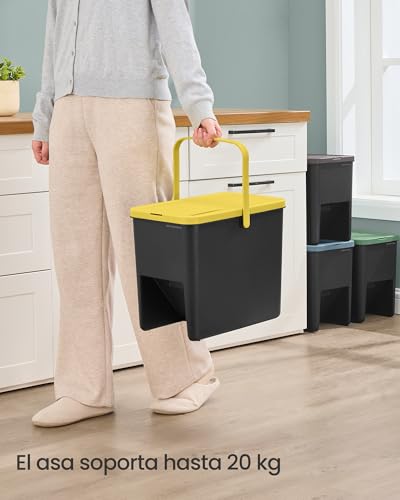 Miniatura 5 de Songmics Cubo De Basura, Juego De 4 Cubos Apilables, Papeleras, 20 L Cada, Sistema De Separación Residuos, Tapas Apertura A Presión, Pegatinas, Almacenaje, Amarillo, Azul, Marrón Y Verde Ltb760bz01