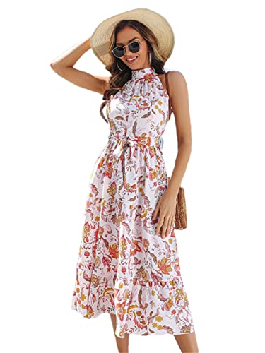 Robe d'été sans manches imprimé bohème chic blanc pur taille S