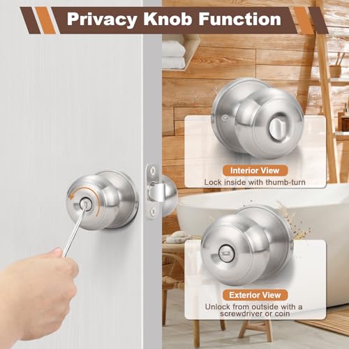 Estmoon 10 Pack Bed/Bath Room Door Knobs, Brushed Nickel Privacy Door Handle With Lock Silver Knobs With Lock For Bathroom Bedroom, Interior Doors Locksets thumb #1