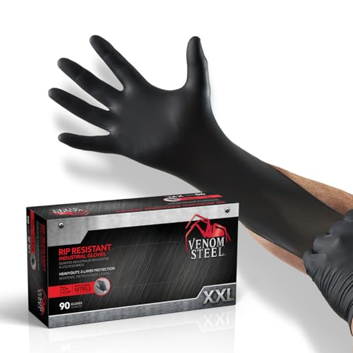 Venom Guantes de nitrilo de acero inoxidable de alta calidad, 6 millas, ideal para manejar herramientas pesadas, y para tareas de auto, paisaje, limpieza y construcción, XXL, Negro, 90