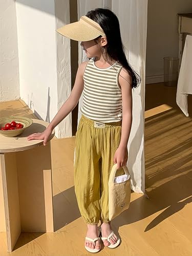 Image of BINIDUCKLING Toddler Tank Top Girls Summer Cute Striped Sleeveless Top 24 Months-8 Years