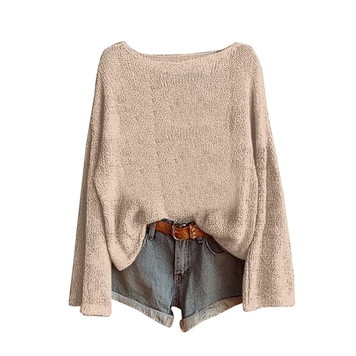 Image of Baggy Jumpers for Women UK Soft Long Sleeve Oversized Tunic Solid Pullover Elegant Blend Comfortable Fleece Knitwear Thermal Scroop Neck Breathbale Fit Cropped Pullovers Autumn Daily Office Khaki