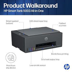 HP Smart Tank 5003 Wireless All-in-One Ink Tank Printer, Scanner, Copier with up to 3 Years of Ink Included, Best-for-Home, Cartridge-Free Refillable, AI-Capable (D06BKA) — photo 4 of 6