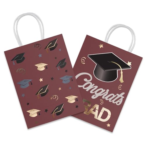 Image of 12 Pieces Graduate Gift Bags, Graduation Party Decorations (Red Gold)