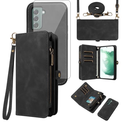 Protection Samsung Galaxy S22 5G étui portefeuille amovible verre trempé porte-cartes