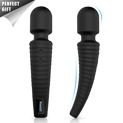 PHANXY® Vibrating Cordless Wand Massager with 9 Colors Breathing Light & 9 Patterns Waterproof Handheld Electric Massager for Shoulder, Neck, Back, Body Pain & Muscle Knots Release(Black)