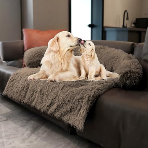 Image of Calming Dogs /Cats Bed Mats, Dog Pad Washable Removable Couch Cover, Plush Long Fur Mat for Pets, Waterproof Lining, Perfect for Small, Medium and Large Dogs and Cats (Desert Brown, 41 inchx37 inch)