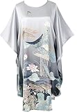 Kwedhonjh lady 100% silk pajamas, bat sleeve bathrobe - floral pattern (Lotus silver grey)