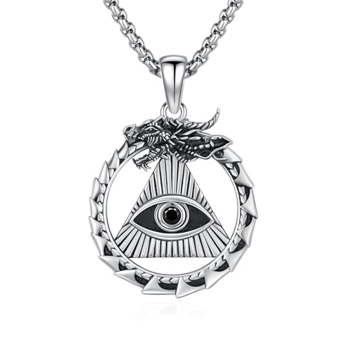 Chaîne viking en argent sterling 925 d'exception avec son pendentif œil de dragon finement ciselé