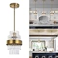 IkirourI Pendant Light Fixtures, 7inch Modern Glass Pendant Lighting, Brass Color Kitchen Island Pendant Lights, Height Adjustable Pendant Lighting (Brass Color, 1 Pack)