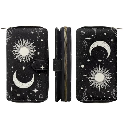 Image of COEQINE Ladies Wallets Pink Leopard Heart Black Printed Leather Phone Long Clutch Purses Check Coin Change Holder