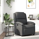 HKLGBVCR Real Leather Recliner Chair with Side Pocket, Manual 135 Degree Recline, Thick Padded Seat and Armrests, Wood and Metal Frame, Grey