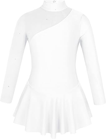 Shinsto Kids Girls Figure Ice Skating Dress Mock Turtleneck Sparkly Ballet Dance Gymnastic Leotard Costumes