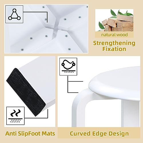Butaco de madera apilable Yawinhe, paquete de 2 unidades, sillas redondas de 16.5 pulgadas, color blanco; taburetes portátiles para barra, comedor y mesa de café miniatura 5