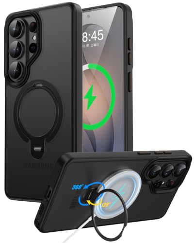 VioraShell Galaxy S26 Ultra �P�[�X Magsafe�Ή� ���C�����X�[�d 360°��]�����O�X�^���h�t�� �c�����Ή� �ČRMIL�K�i �ϏՌ��ی� �X�}�z�P�[�X �M�����N�V�[ S26 Ultra �p �B�ꃊ���O�X�^���h �w�ʃt���b�g