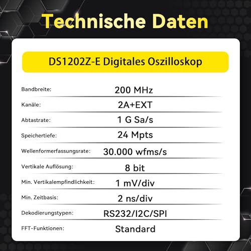 RIGOL Oszilloskop,DS1202Z-E Labor-Oszilloskop,200MHz, 2 Analogkanäle+EXT, 7-Zoll TFT-Display,Unterstützt Wellenformaufzeichnung und -wiedergabe.,Für Entwicklung,Reparatur und Laborschulungen