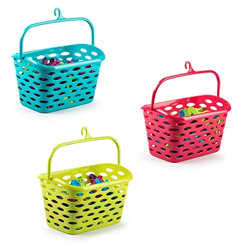 Miniatura 3 de Tradineur - Cesta Para Pinzas Con Gancho En La Asa - Fabricado En Plástico - Artículo De Limpieza - 21 X 26 X 15 Cm - Color Surtido Azul - Rojo - Verde