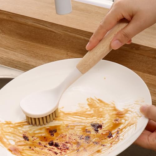 Homeponnew Spazzola per piatti da cucina con manico ergonomico, setole antigraffio e raschietto per pentole, padelle, lavelli e piani di lavoro, realizzata con materiali riciclati
