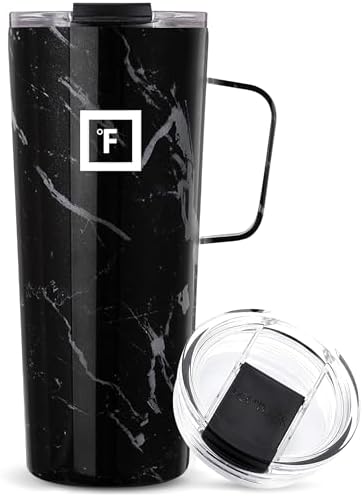 IRON °FLASK Grip Novelty Coffee Mug - Leak Proof, Vacuum Insulated Stainless Steel Bottle, Double Walled, Thermo Travel, Hot Cold, Water Metal Canteen - Black Marquina, 24 Oz - Classic Bottom