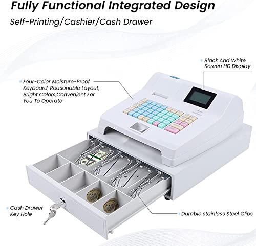 Cash Register - Electronic POS System Cash Register with 4 Bill 5 Coin,Removable Cash Tray and Thermal Printer,48-Keys 8-Digital LED Display Multifunction Cash Register for Small Businesses - Thumbnail 4