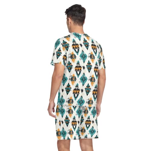 Navajo Aztec Print Men’s Pajama Sets 2 Piece Short Sleeve Sleepwear with Printed Design2