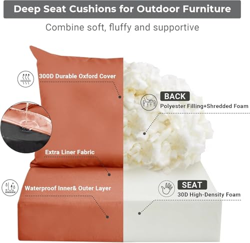 Image of IPYNBAP Outdoor Cushions for Patio Furniture,Outdoor Seat Cushion Set 24 x 24 x 5.75 Inch,Waterproof & Fade Resistant Outdoor Chair Cushions,Deep Patio Chair Cushion with Removable Cover,Spice
