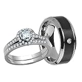 MABELLA His Hers Couple Rings Women's Stainless Steel Heart Cut AAA Cubic Zirconia Wedding Engagemen