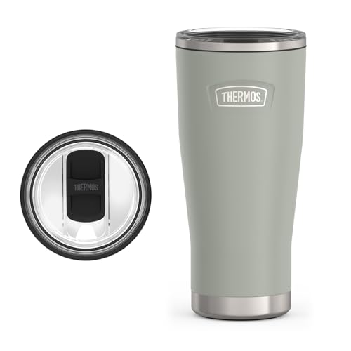 THERMOS Icon Series 24oz Stainless Steel Tumbler with Slide Lock Lid, Leakproof, Fits Cupholder, Dishwasher Safe, Griptec™ Non‑Slip Base, Keeps Drinks Hot 6 Hrs/Cold 22 Hrs, River Rock