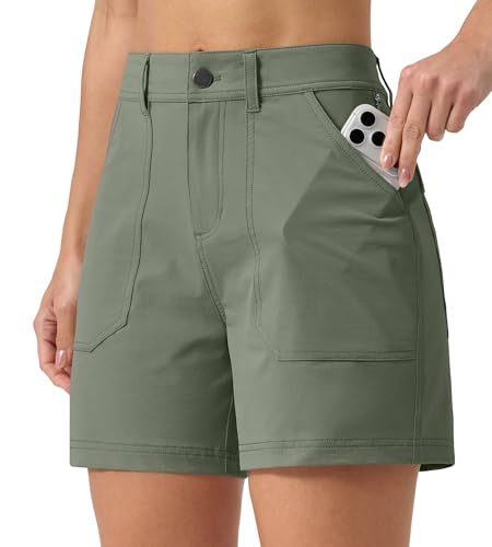 Willit Women's Hiking Shorts Qucik Dry Stretch Travel Golf Casual Shorts with Pockets Water Resistant 5" Sage Green 0