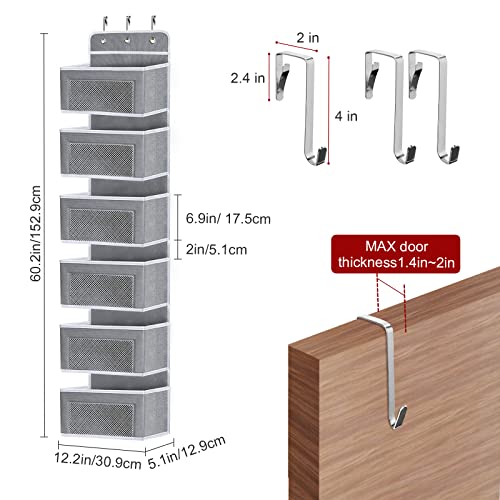 Vaisoz Over The Door Organizer,6 Pockets Fabric Over The Door Storage With Mesh Perspective Window,Wall Mount Hanging Organizer For Bedroom Pantry Closet,Baby Storage-Grey #TOP2