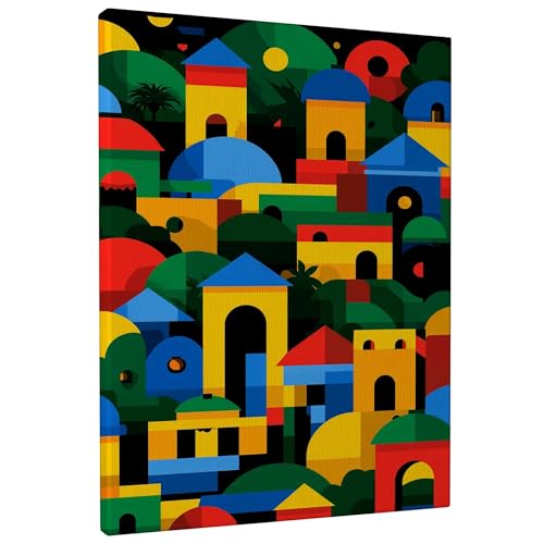 Colorful Geometric Canvas Wall Art, Vibrant Blue Yellow Red Abstract