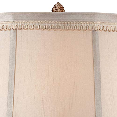 Regency Hill Shabby Chic French Country Table Lamps 28" Tall Set of 2 Antique White Washed Petite Artichoke Font Beige Fabric Bell Shade for Living Room Bedroom House Bedside Nightstand Home - Thumbnail 3