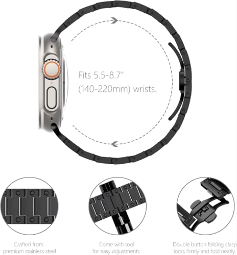 Image of 49mm 45mm 44mm 42mm Compatible Apple Watch Strap, Stainless Steel Link Metal Band for iWatch Ultra | Ultra 2 | Series 9 | 8 | 7 | 6 | 5 | 4 | 3 | 2 | 1 | SE & SE2