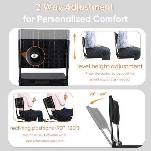 veook Adjustable Stadium Seats with Back Support – Padded Bleacher Chairs with Back and Cushion, Folding Portable Wide Bleacher Seat with Storage Pockets & Cup Holder – Support Up to 350 lbs