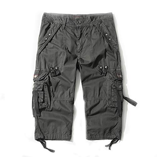 Dongd Mens Cargo Shorts Cotton 3/4 Loose Fit Below Knee Capri Cargo Short Dark Grey #TOP5