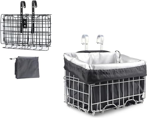 ZUKKA Cesta de bicicleta delantera desmontable de metal regulable en altura regulable para manillar de bicicleta con bolsillo de forro plateado (resistente al agua, cesta delantera para bicicleta)